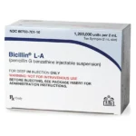 Bicillin L-A Antibiotic Penicillin G Benzathine 1200 MU/mL Intramuscular Injection (Rx) Prefilled Syringe 2 mL x 10 Count **Refrigerated**