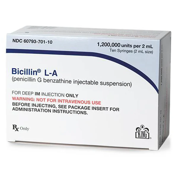Bicillin-L-A-Antibiotic-Penicillin-G-Benzathine-600-MU-mL-Intramuscular-Injection-Prefilled-Syringe-2-mL_1800x1800 Bicillin L-A Antibiotic Penicillin G Benzathine 1200 MU/mL Intramuscular Injection (Rx) Prefilled Syringe 2 mL x 10 Count **Refrigerated** - Image 1
